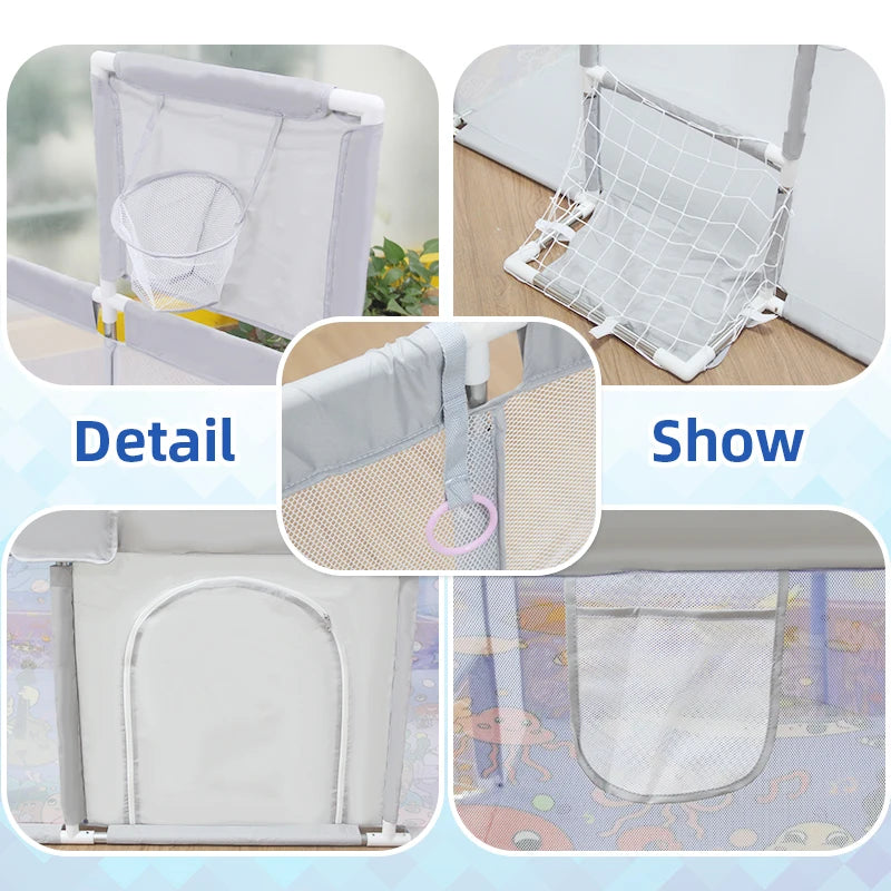 IMBABY Baby Playpens Cartoon Baby Corralitos with Protective Angle Playpen for Children Indoor Game Parks for Baby Playground