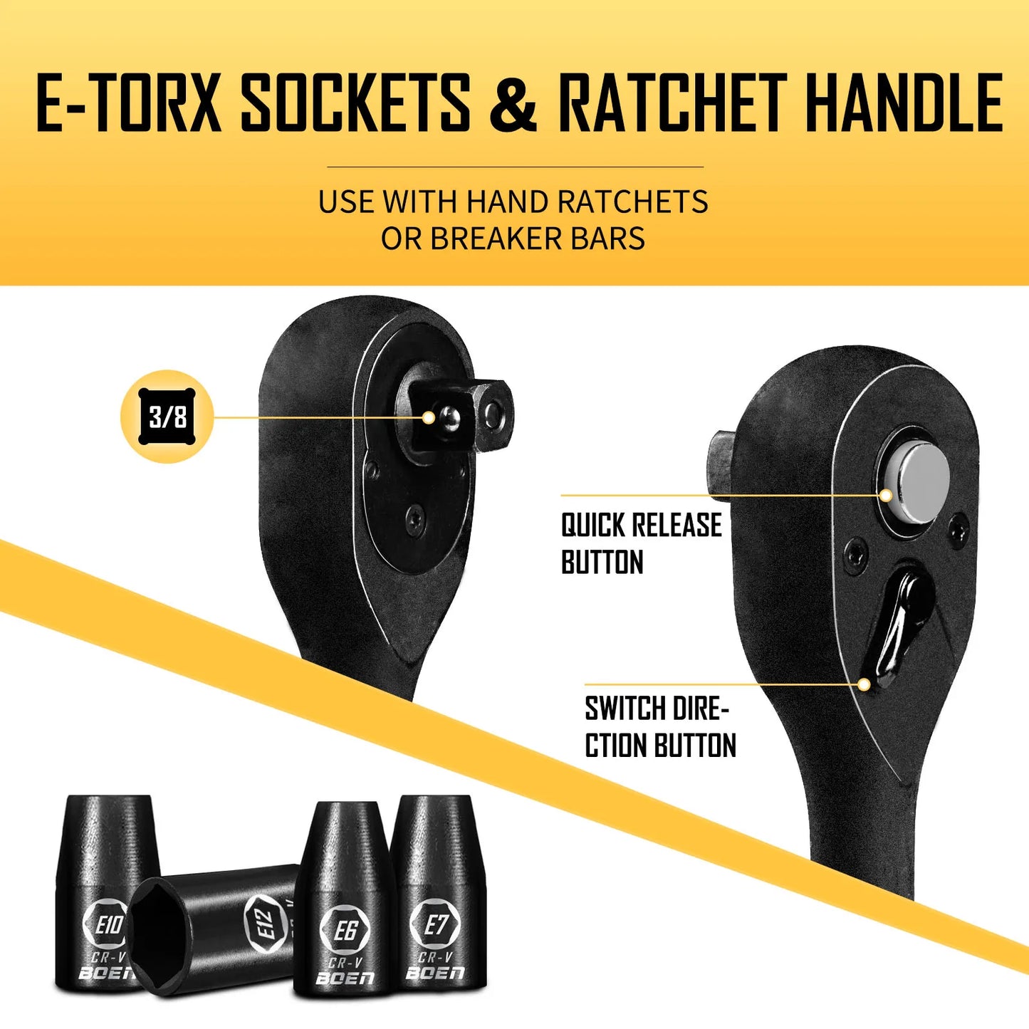 Boen 59-Piece Impact Socket Set SAE And Metric E-Torx Included