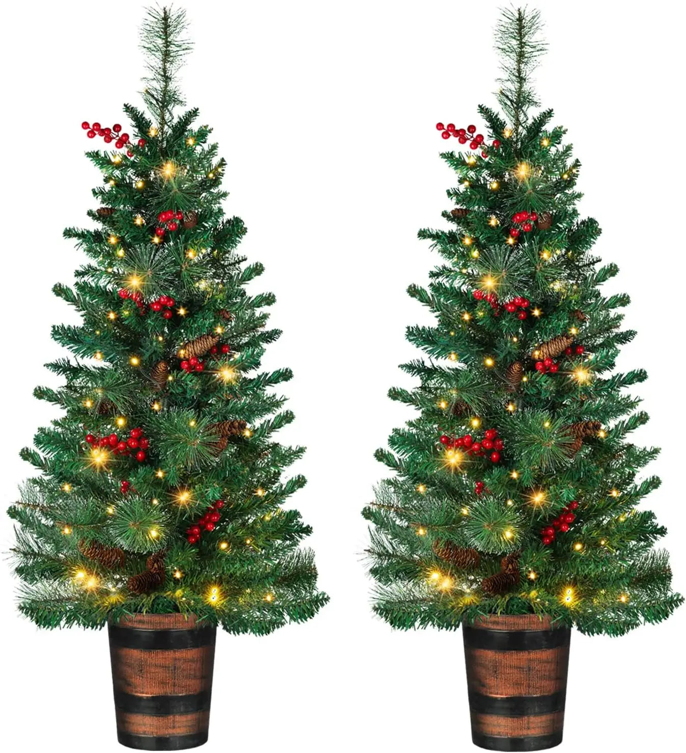 XMSJ Prelit Christmas Tree 2Pack Pinecone And Berries LEDs