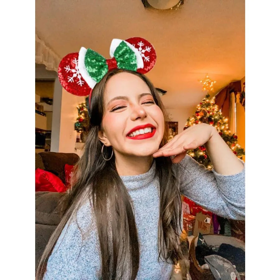 Christmas Mouse Ears Headband With Snowflake Bow Cosplay For Women