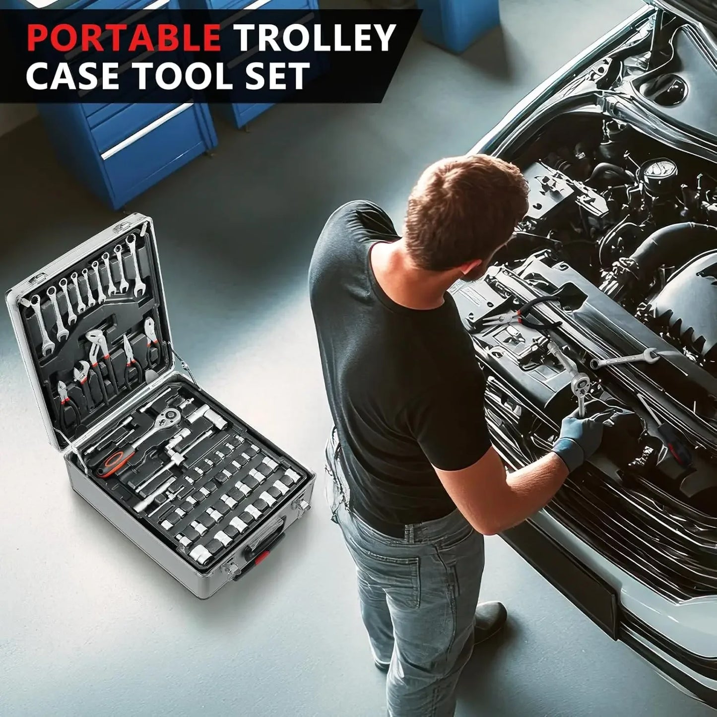 AUKYGGUS 799Pcs Mechanic Tool Set Trolley Case Hand Tools