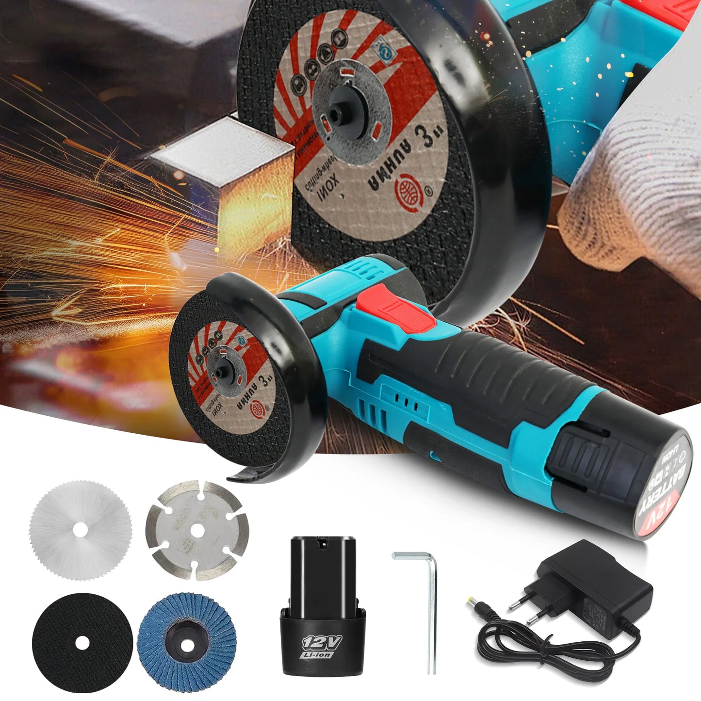 Cordless Angle Grinder Polisher 12V Brushless With 2 Batteries Charger
