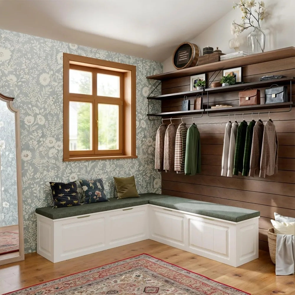 Corner Storage Nook Bench With Cushion For Kitchen Entryway