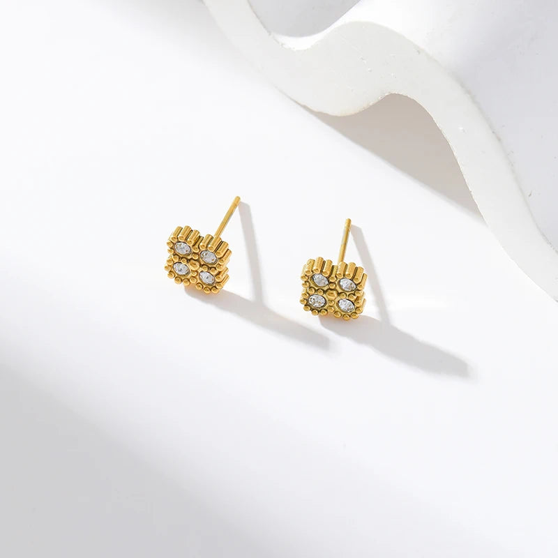 GANEMLY Sparkling Clover Zircon Jewelry Set Stainless Steel