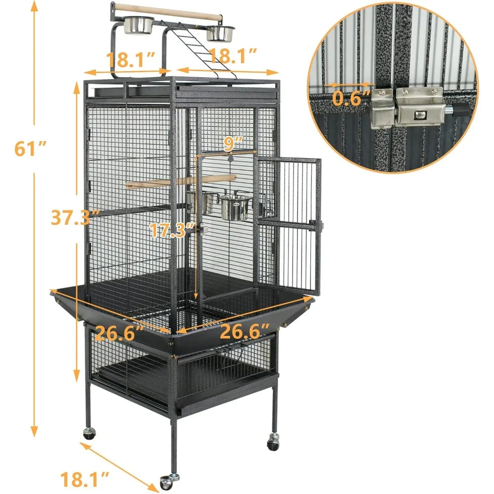Playtop Parrot Bird Cage WroughtIron RollingStand HeavyDuty EnclosureSystem IndustrialGrade