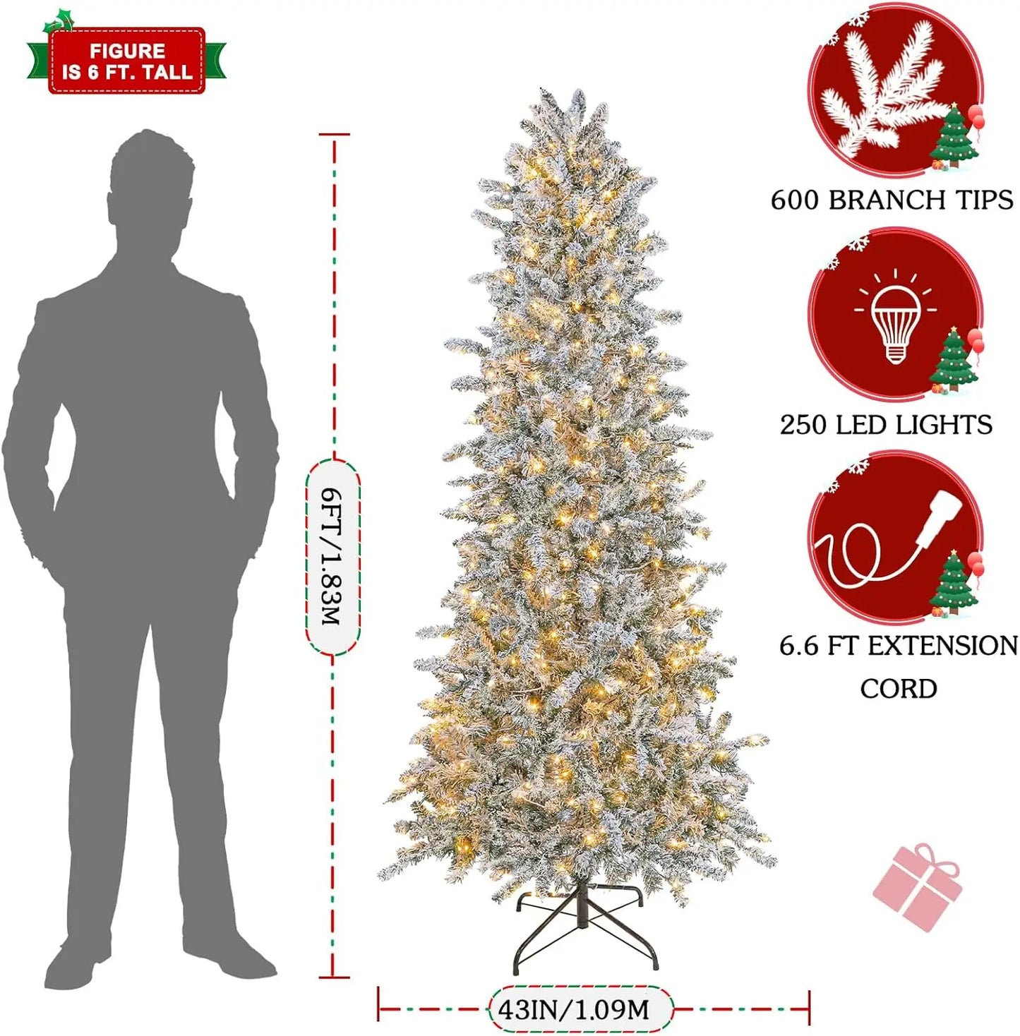 Pre Lit Flocked Christmas Tree With 250 LED Lights