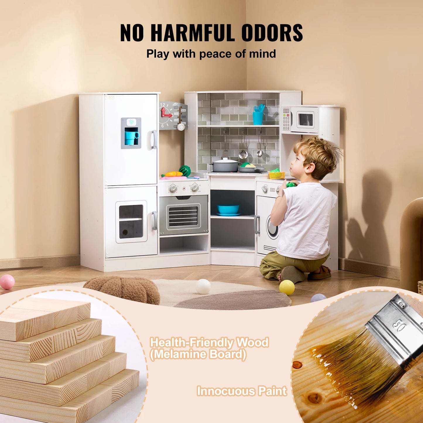 VEVOR Premium Cornered Wooden Play Kitchen Set With Revolutionary LightingSystem