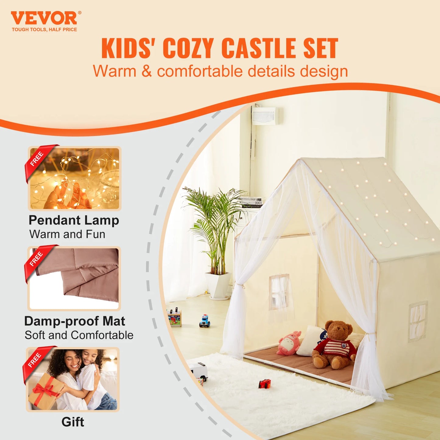 SucceBuy Kids Play Tent with Mat and Lamp for Ages 1 to 5 Years
