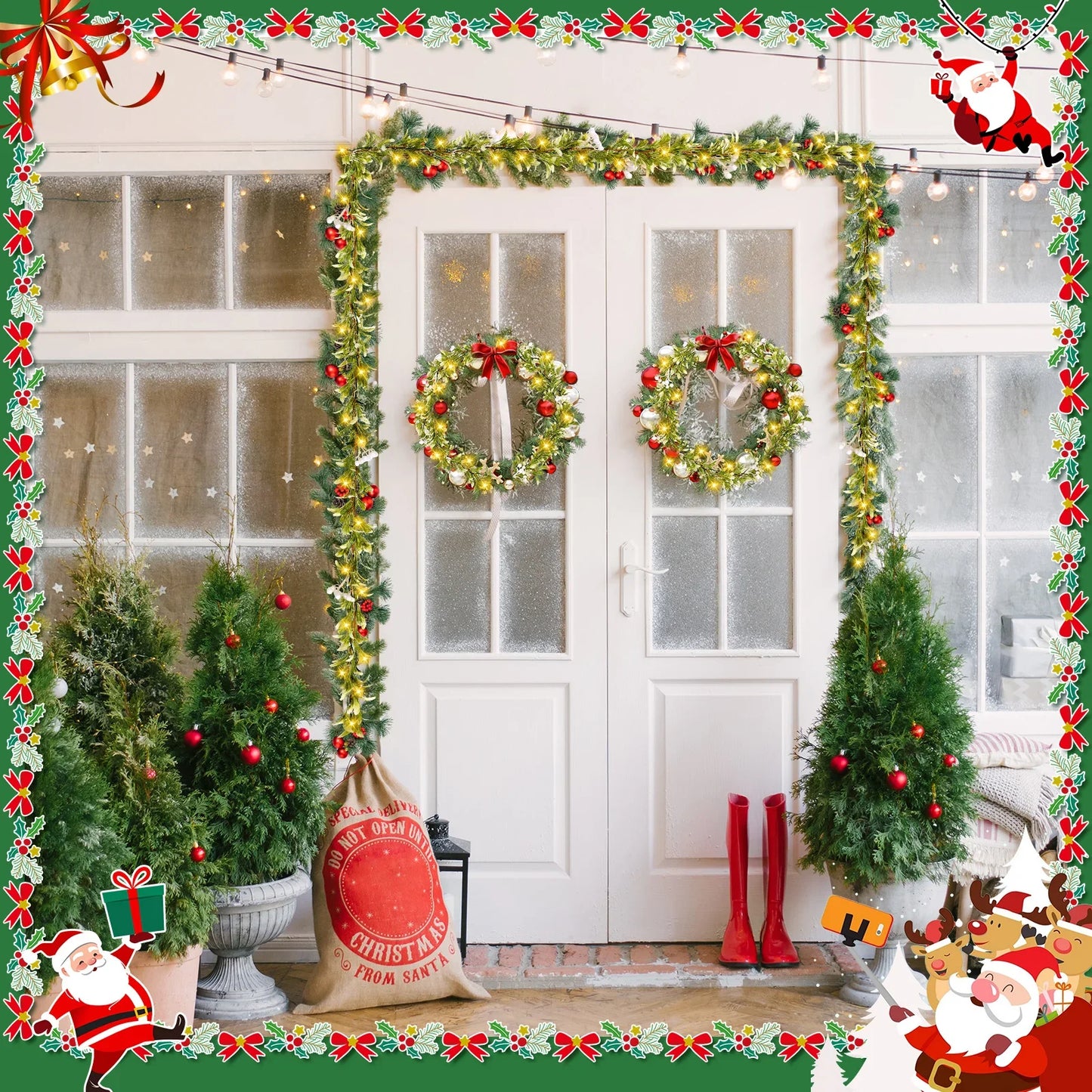 VKTECH Mistletoe Christmas Garland With Lights Prelit Cedar