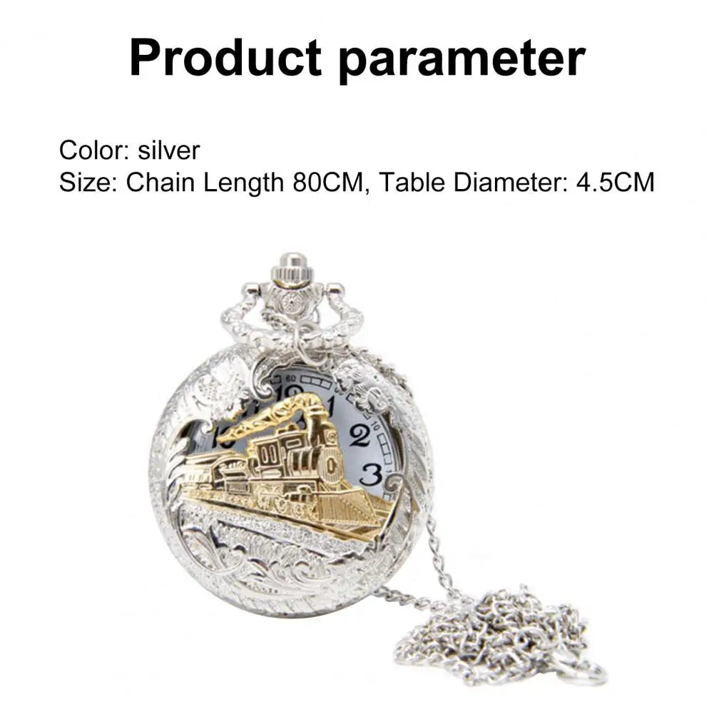 Case Pocket Watch Locomotive Quartz Movement Necklace Chain