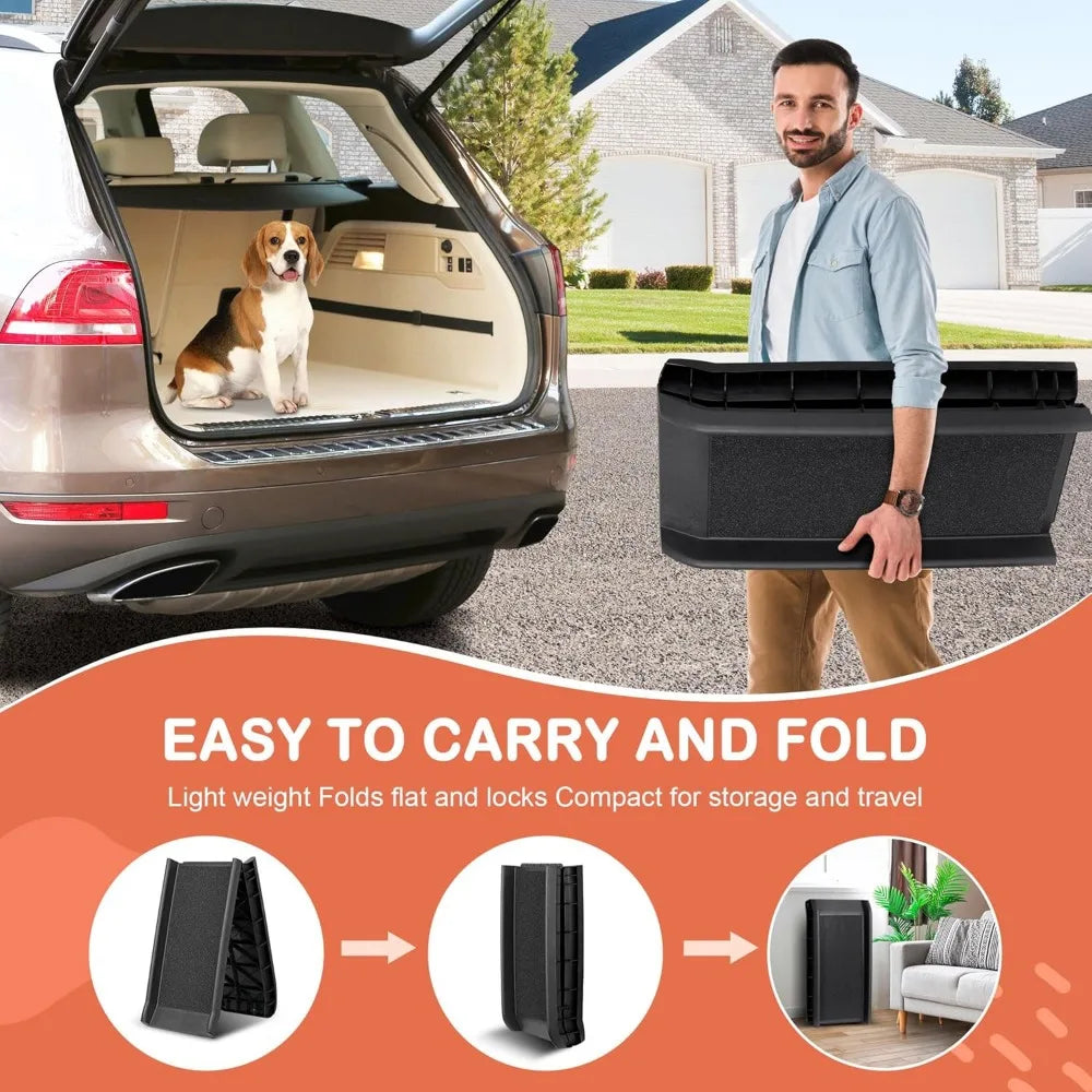 Folding Dog Ramp For Vehicle With Non Slip Raised Rails
