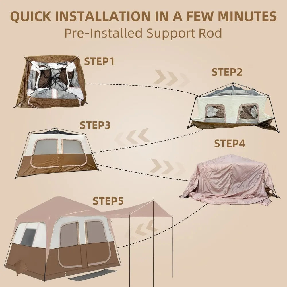 8 Person Instant Cabin Tents, Large Waterproof Tents for Camping, Family Tent Include Pre Installed Pole for Easy Installation,
