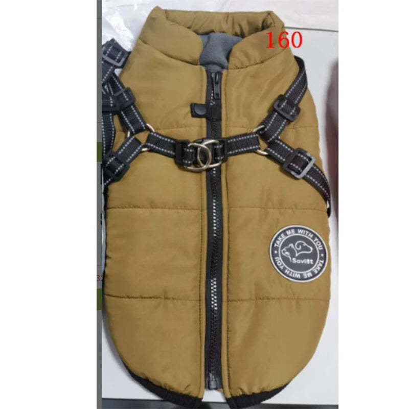 Guangdong Winter Warm Dog Jacket Waterproof Coat With Harness Fleece Lined Pet Outerwear