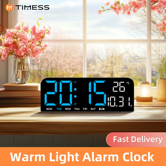 TIMESS Digital Alarm Clock with Large Display, Weekly Temperature & Date Display, Silent USB-Powered Clock for Bedroom, Office,