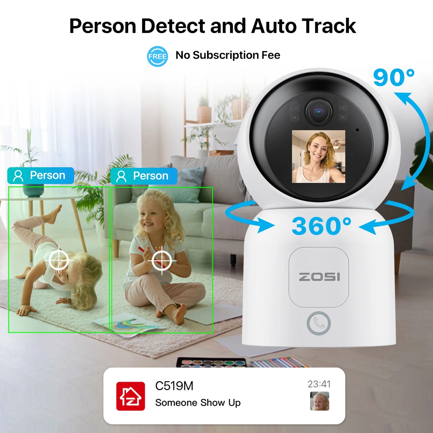 ZOSI C519M 4MP HD Indoor Baby Monitor 1.44 Inch Screen 2.4G/5G WiFi Video Call Auto Tracking Wireless IP Smart Surveillance Cam
