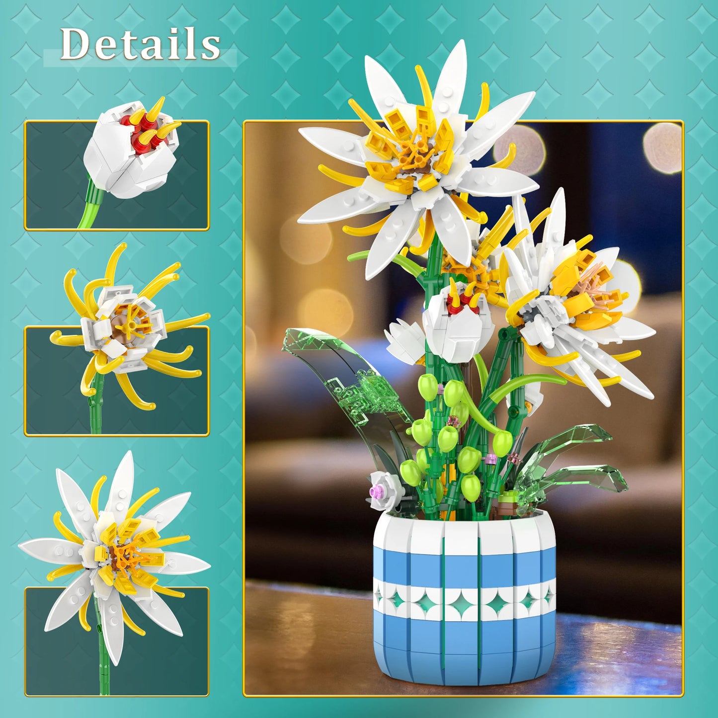 EDUCIRO piphyllum Flowers Bouquet Building Set, Flower Botanical Bonsai Building Toys for Adults and Kids,  Christmas Day Gift