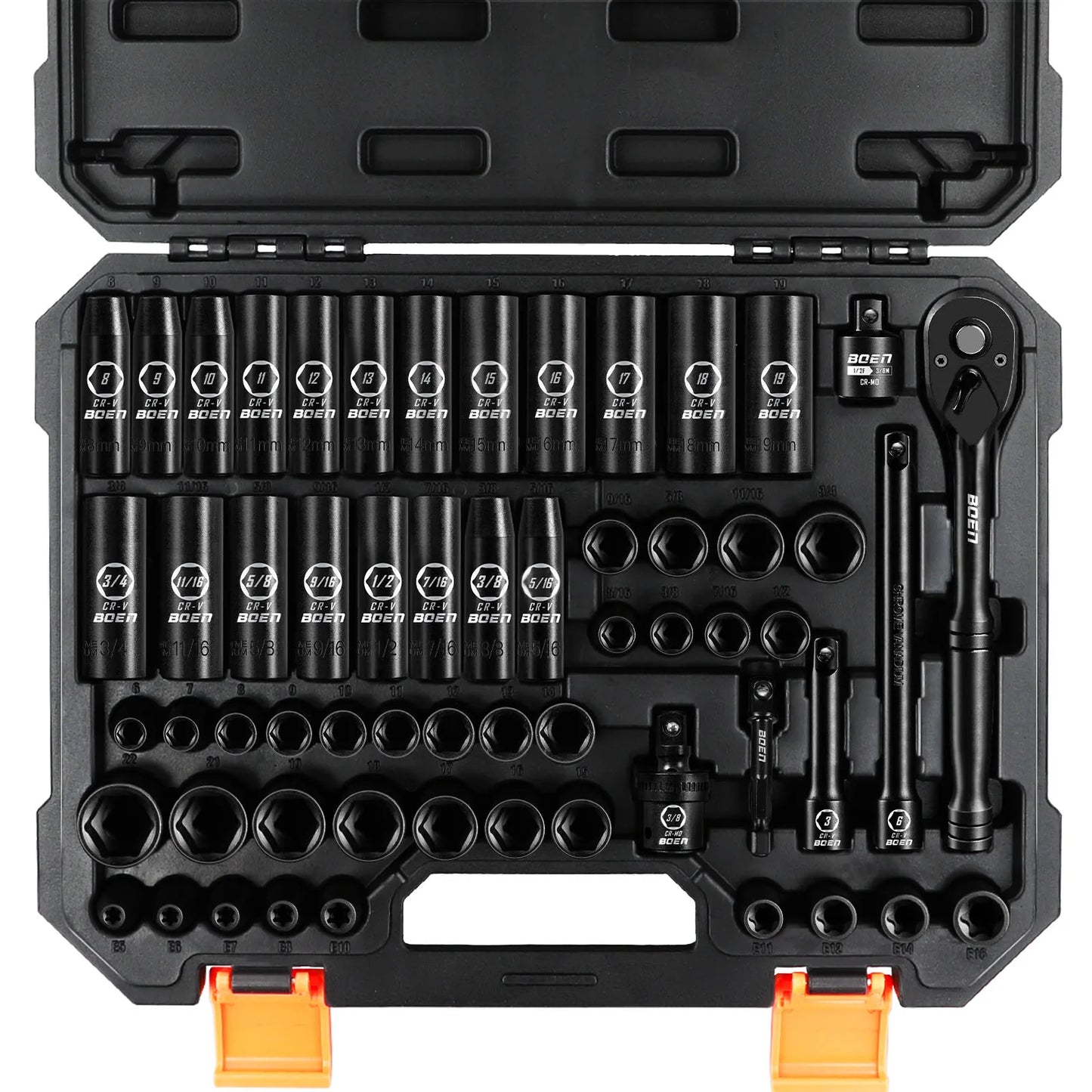 Boen 59-Piece Impact Socket Set SAE And Metric E-Torx Included