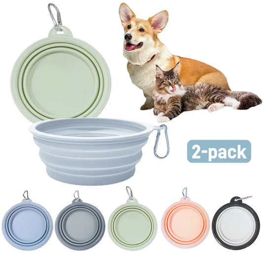 Hign-concerned Collapsible Silicone Dog Food And Water Bowl For Outdoor Camping Carabiner