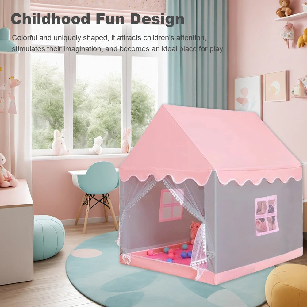 Portable Pink Princess Castle Tent for Kids Indoor Outdoor Playhouse