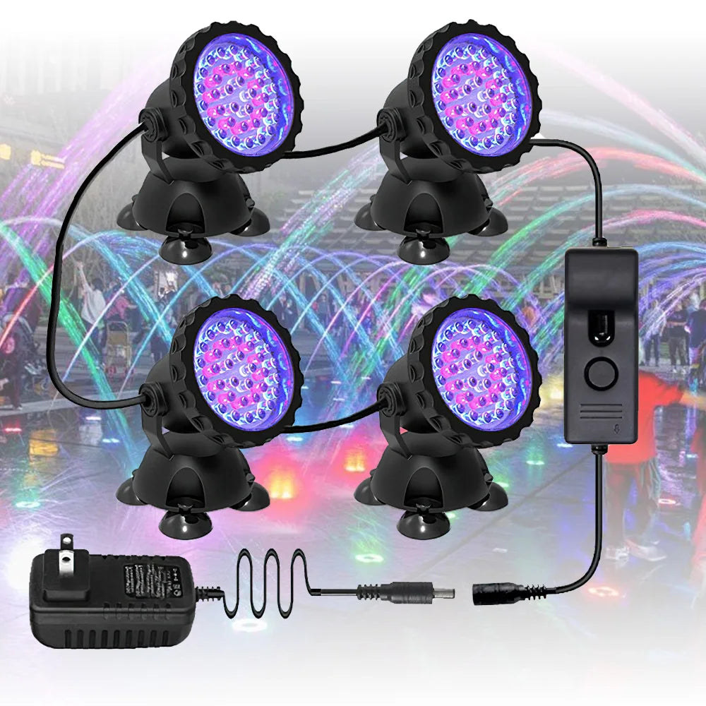 36LEDs RGB Underwater Spotlight 12V IP68 Waterproof Fountain Fish Tank Swimming Pool Pond Aquarium Garden Lamp
