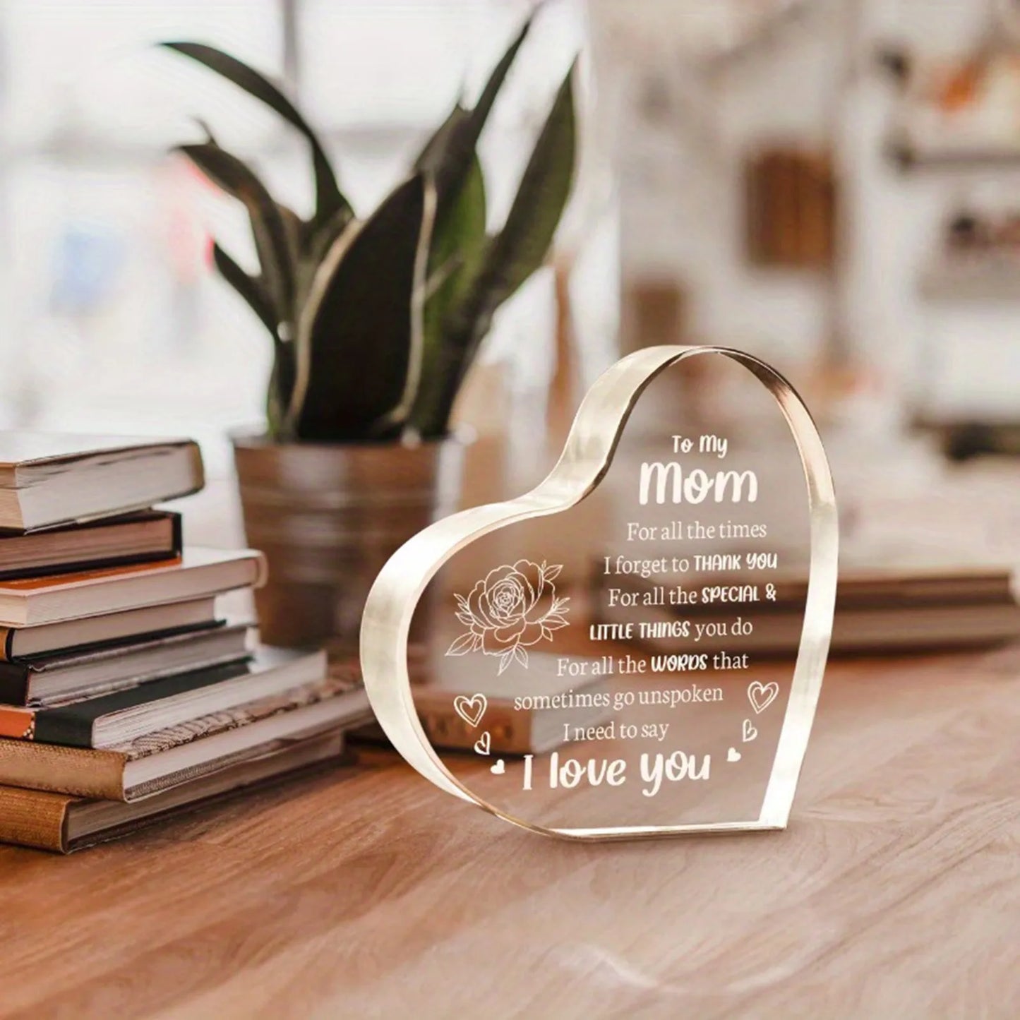 1PCS Mother's Day Gift Sign Heart Shaped Plaque Personalized Gift For Mother Desktop Souvenir Decoration I Lover You Mom