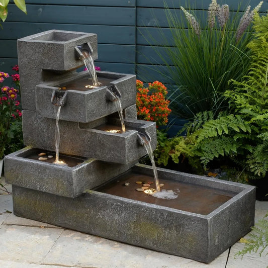 Tankana Tiered Water Fountain Garden Outdoor Indoor Cascade ContemporaryConcrete Artistry