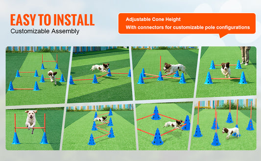 SucceBuy Dog Agility Hurdle Cone Set Adjustable Crossbar System TrainingEquipment